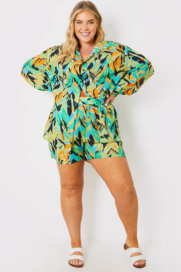 Abstract Printed Button Up Co-Ord Beach Shirt